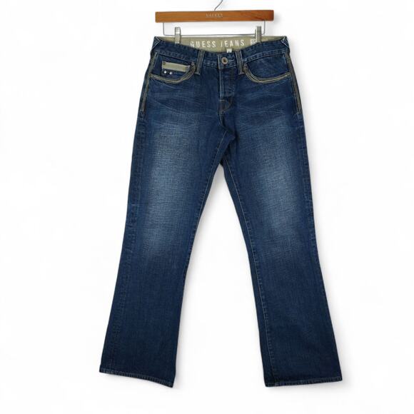 Guess Jeans Mens 32x33 Falcon Bootcut Low Rise Dark Wash Button Fly Western Y2K - Picture 1 of 12